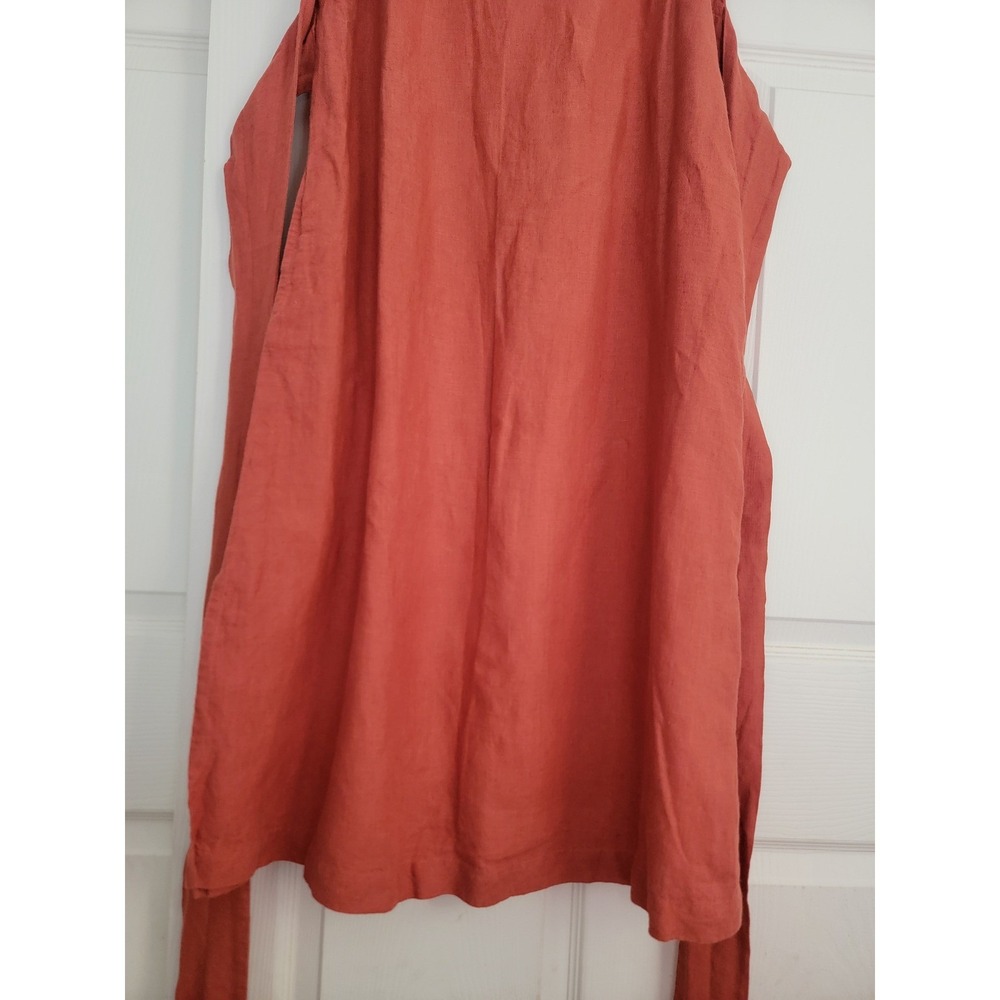 menique 100% Linen Hailey Sleeveless Obi Wrap Midi Dress Belted Red Small Pocket - Picture 12 of 15